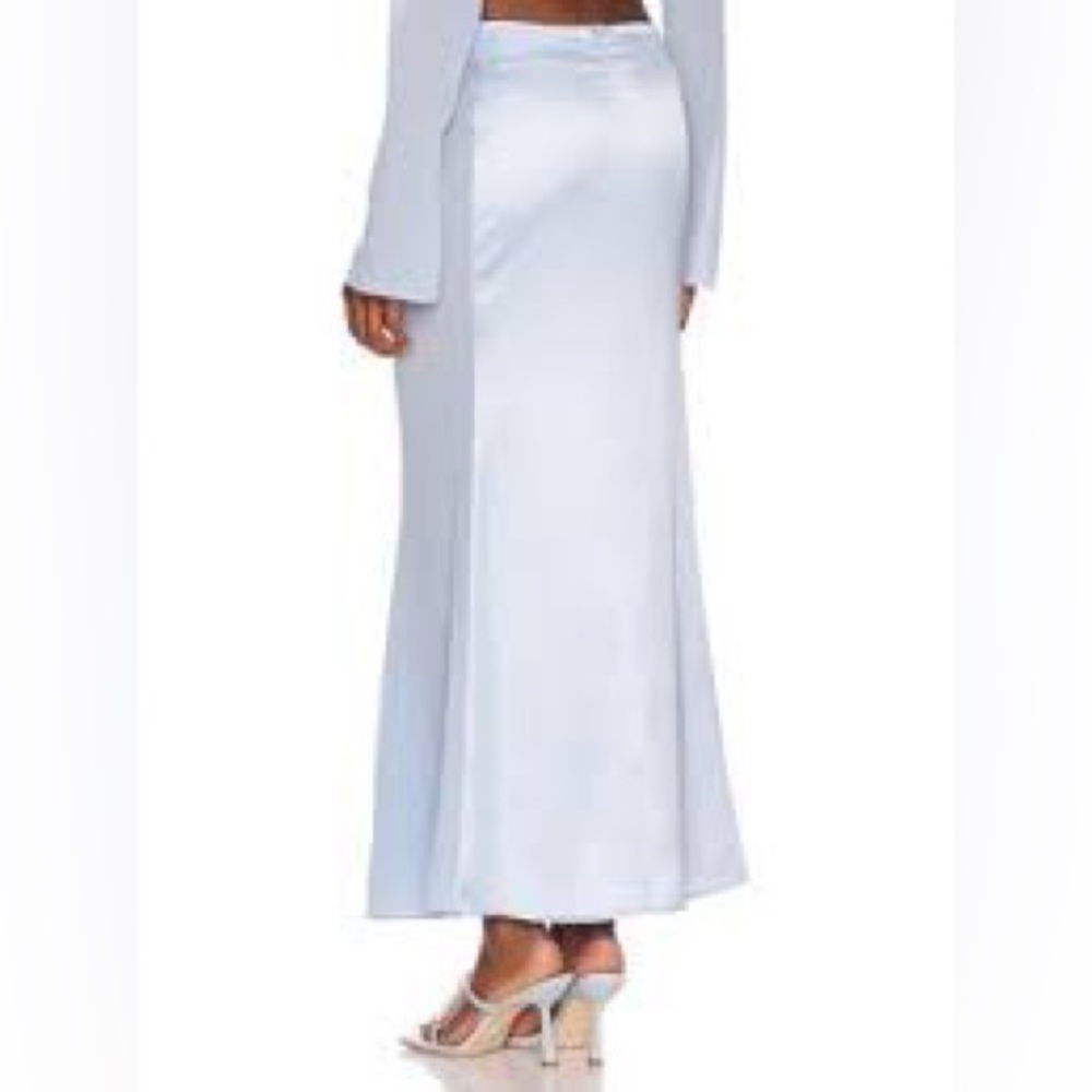 GUIZIO By Danielle Guizio Ravello Baby Blue Satin Mesh Panel Maxi Skirt Large - Picture 2 of 6